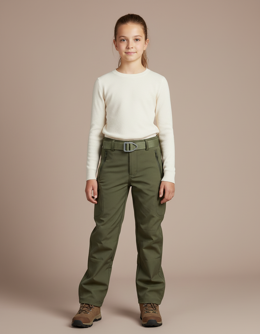 Pantalon Randonnée Vert Militaire Cargo Enfant Confortable - Kaki Polyester