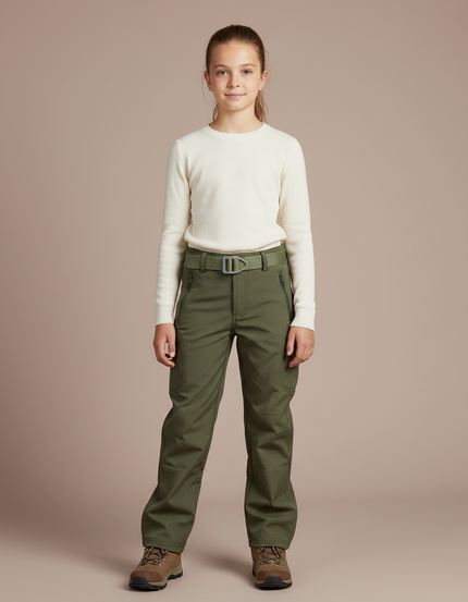 Pantalon Randonnée Vert Militaire Cargo Enfant Confortable - Kaki Polyester