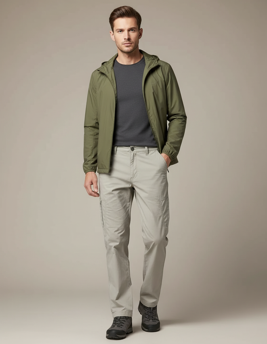 Pantalon Randonnée Droit Cargo Gris Clair Homme - Polyester