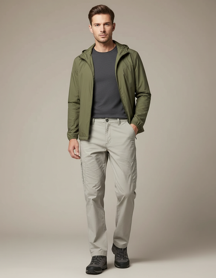 Pantalon Randonnée Droit Cargo Gris Clair Homme - Polyester