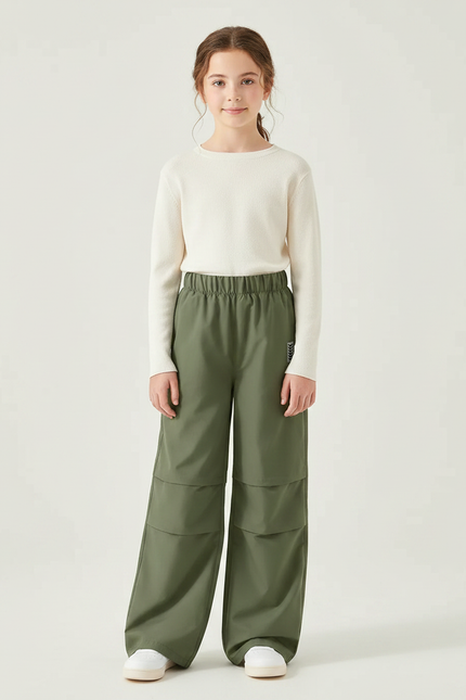 Pantalon Randonnée Vert Ample Cargo Enfant Léger - Kaki Polyester