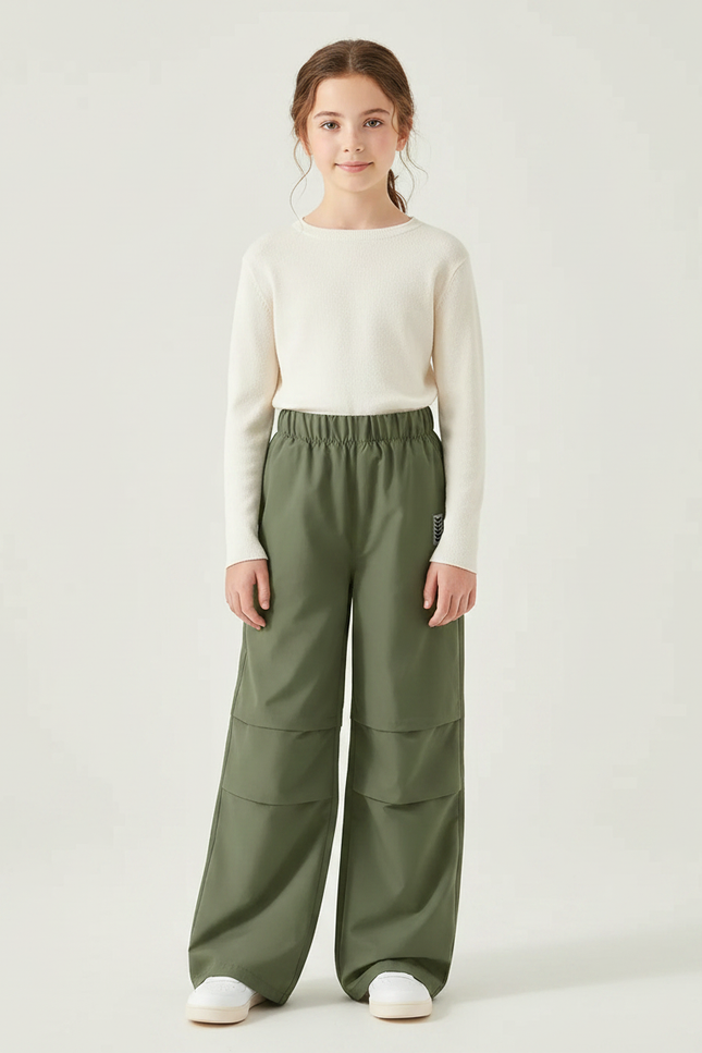 Pantalon Randonnée Vert Ample Cargo Enfant Léger - Kaki Polyester