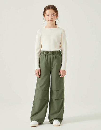 Pantalon Randonnée Vert Ample Cargo Enfant Léger - Kaki Polyester