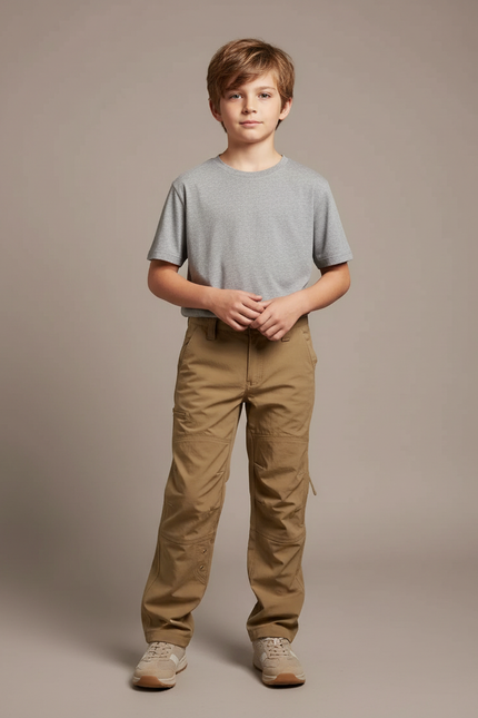 Pantalon Randonnée Enfant Cargo Beige Uni Coton