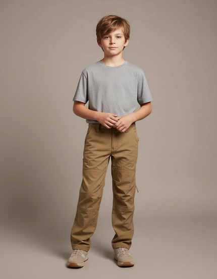 Pantalon Randonnée Enfant Cargo Beige Uni Coton