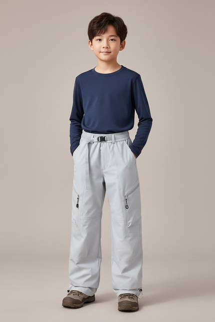 Pantalon Randonnée Gris Imperméable Ample Enfant Hiver - Polyester