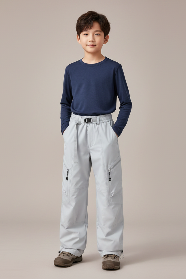 Pantalon Randonnée Gris Imperméable Ample Enfant Hiver - Polyester