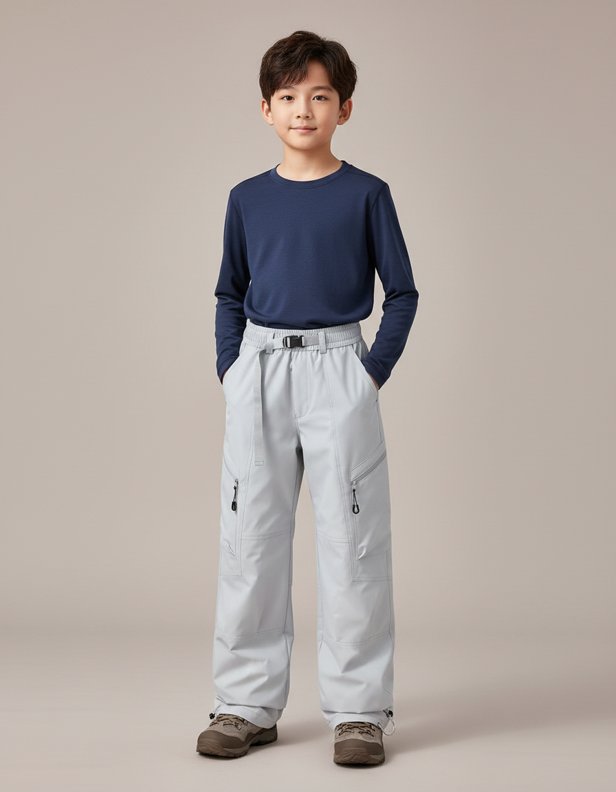 Pantalon Randonnée Gris Imperméable Ample Enfant Hiver - Polyester