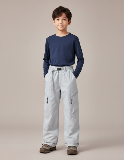 Pantalon Randonnée Gris Imperméable Ample Enfant Hiver - Polyester