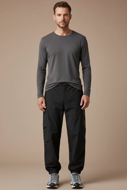 Pantalon Randonnée Noir Cargo Ample Élastiqué Homme - Polyester