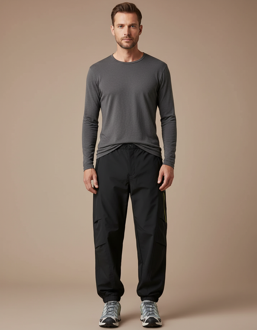 Pantalon Randonnée Noir Cargo Ample Élastiqué Homme - Polyester