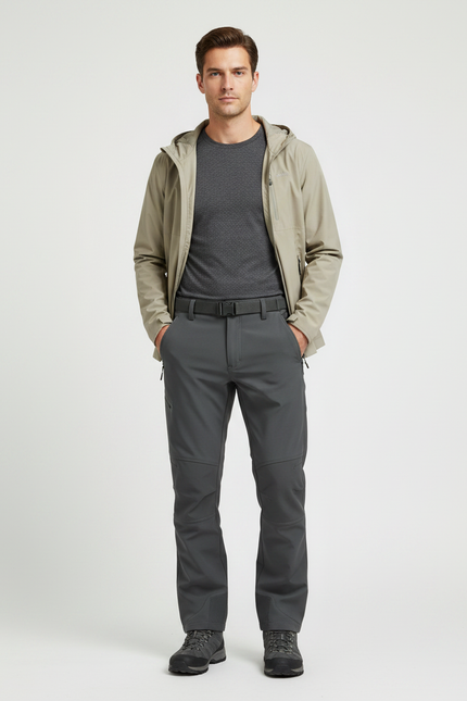 Pantalon Randonnée Gris Softshell Homme Coupe Droite - Polyester