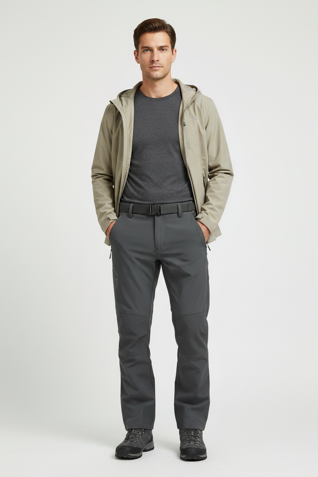 Pantalon Randonnée Gris Softshell Homme Coupe Droite - Polyester