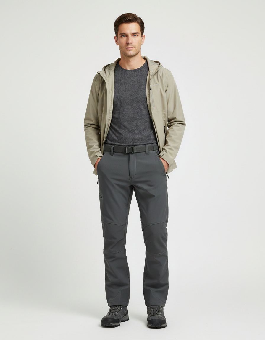 Pantalon Randonnée Gris Softshell Homme Coupe Droite - Polyester