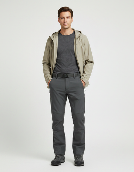 Pantalon Randonnée Gris Softshell Homme Coupe Droite - Polyester