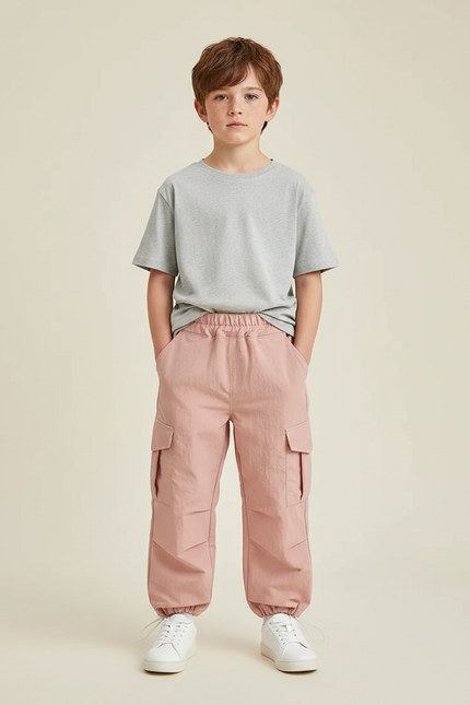 Pantalon Randonnée Rose Cargo Coton Ample Enfant