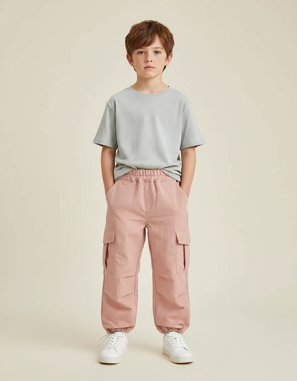 Pantalon Randonnée Rose Cargo Coton Ample Enfant