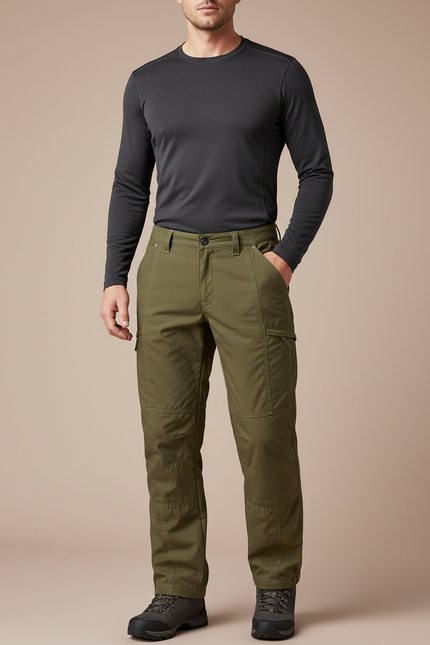 Pantalon Randonnée Homme Kaki Cargo Robuste Coton