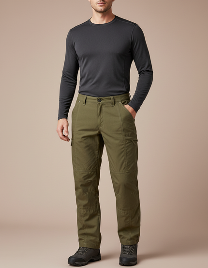 Pantalon Randonnée Homme Kaki Cargo Robuste Coton