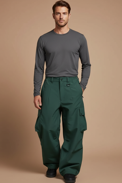 Pantalon Randonnée Vert Ample Cargo Imperméable Homme - Polyester