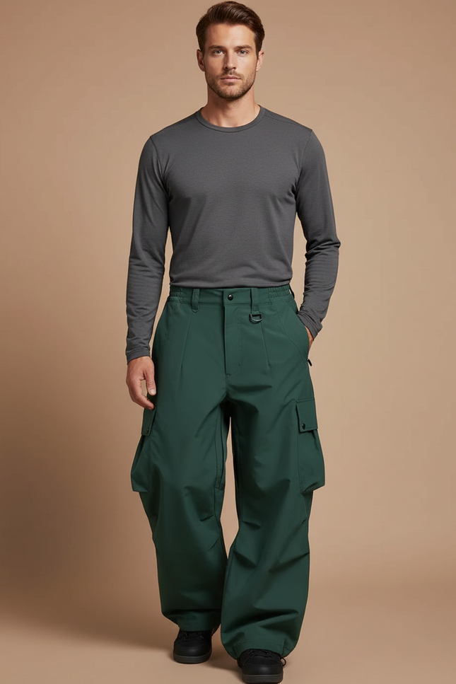 Pantalon Randonnée Vert Ample Cargo Imperméable Homme - Polyester