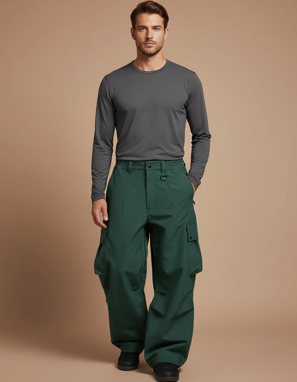 Pantalon Randonnée Vert Ample Cargo Imperméable Homme - Polyester