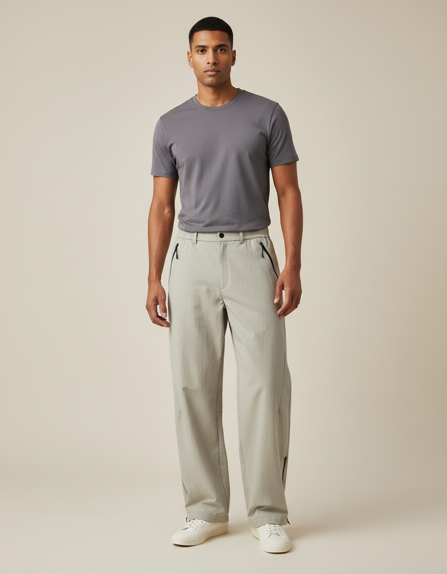 Pantalon Randonnée Beige Léger Décontracté Zippé Homme - Polyester