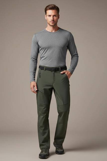 Pantalon Randonnée Vert Militaire Coupe Droite Homme - Kaki Polyester