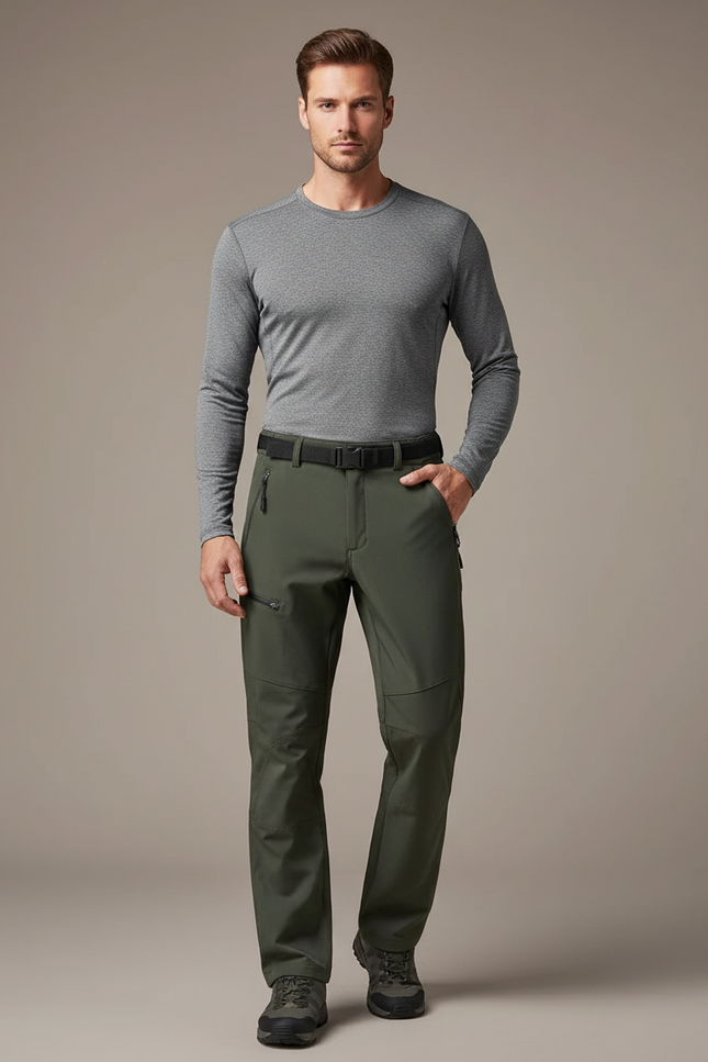 Pantalon Randonnée Vert Militaire Coupe Droite Homme - Kaki Polyester