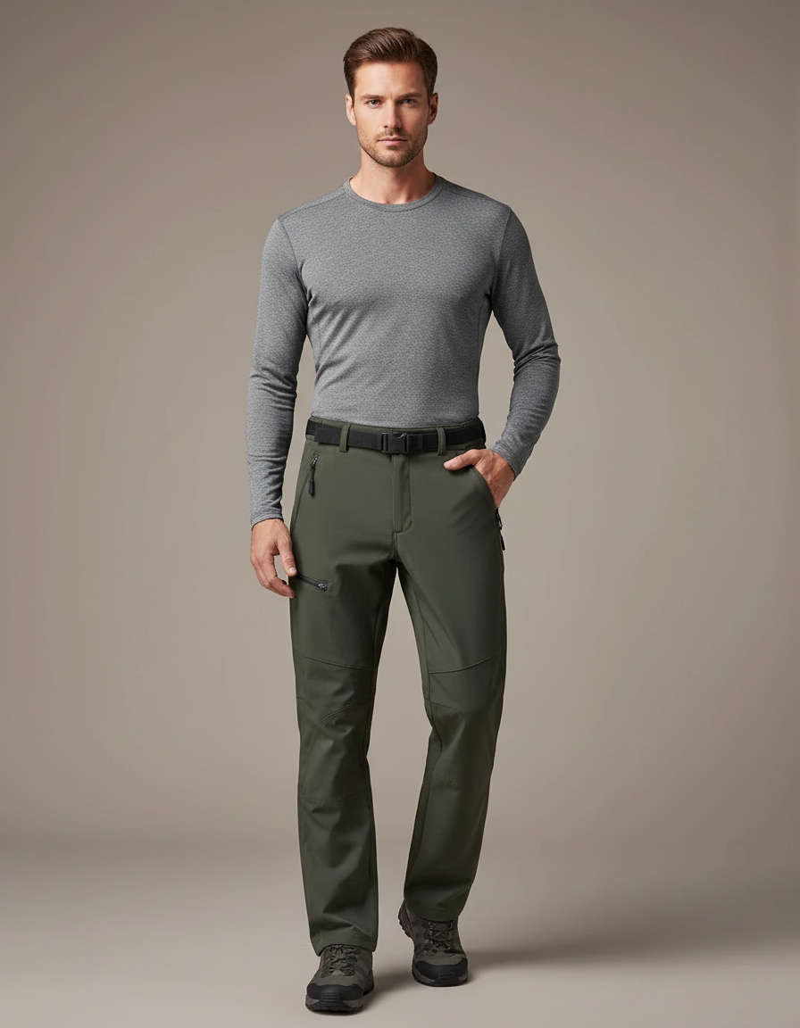 Pantalon Randonnée Vert Militaire Coupe Droite Homme - Kaki Polyester