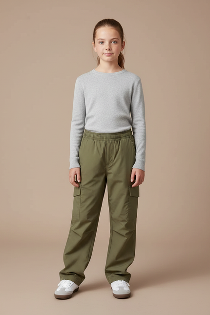 Pantalon Randonnée Kaki Cargo Ample Enfant Léger - Polyester