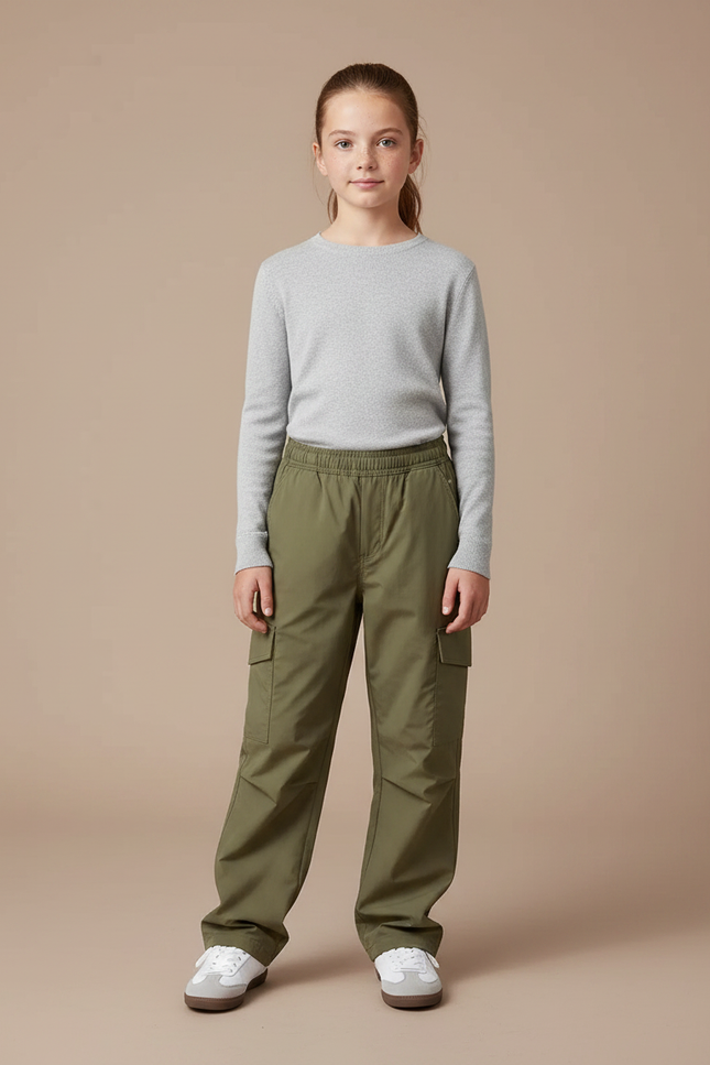 Pantalon Randonnée Kaki Cargo Ample Enfant Léger - Polyester