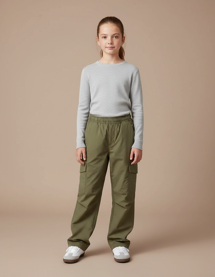 Pantalon Randonnée Kaki Cargo Ample Enfant Léger - Polyester