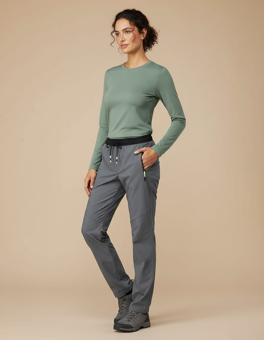 Pantalon Randonnée Gris Séchage Rapide Cordon Femme - Polyester