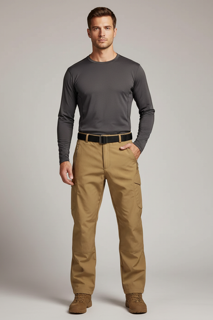 Pantalon Randonnée Beige Cargo Multi-Poches Robuste Homme - Toile