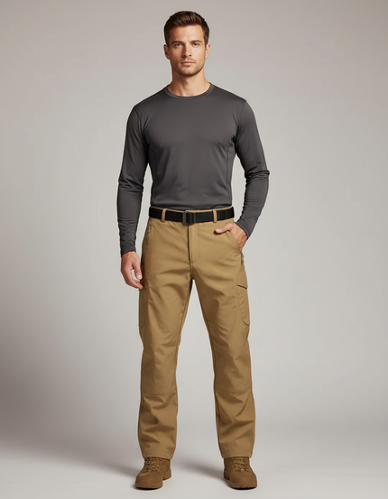 Pantalon Randonnée Beige Cargo Multi-Poches Robuste Homme - Toile