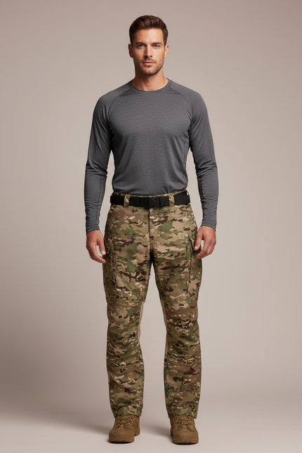 Pantalon Randonnée Camouflage Militaire Multi-Poches Tactique Homme - Multicolore Toile