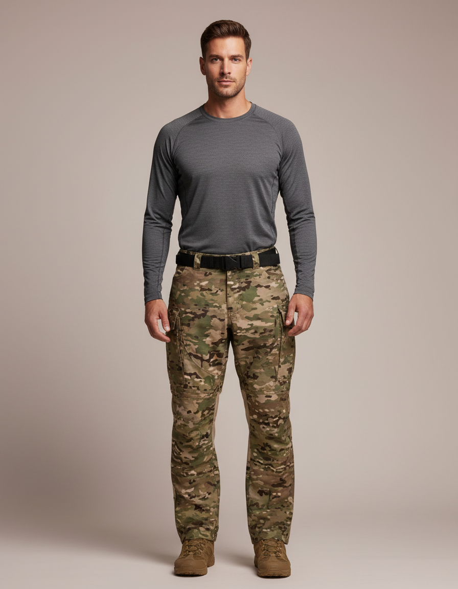 Pantalon Randonnée Camouflage Militaire Multi-Poches Tactique Homme - Multicolore Toile