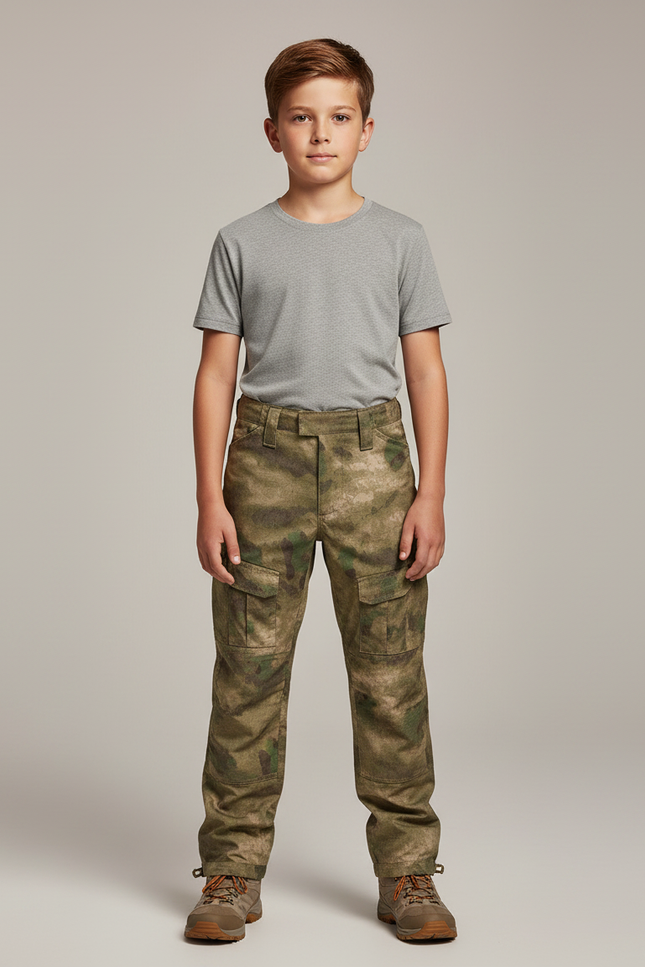 Pantalon Randonnée Camouflage Cargo Enfant Militaire Robuste - Multicolore Polyester