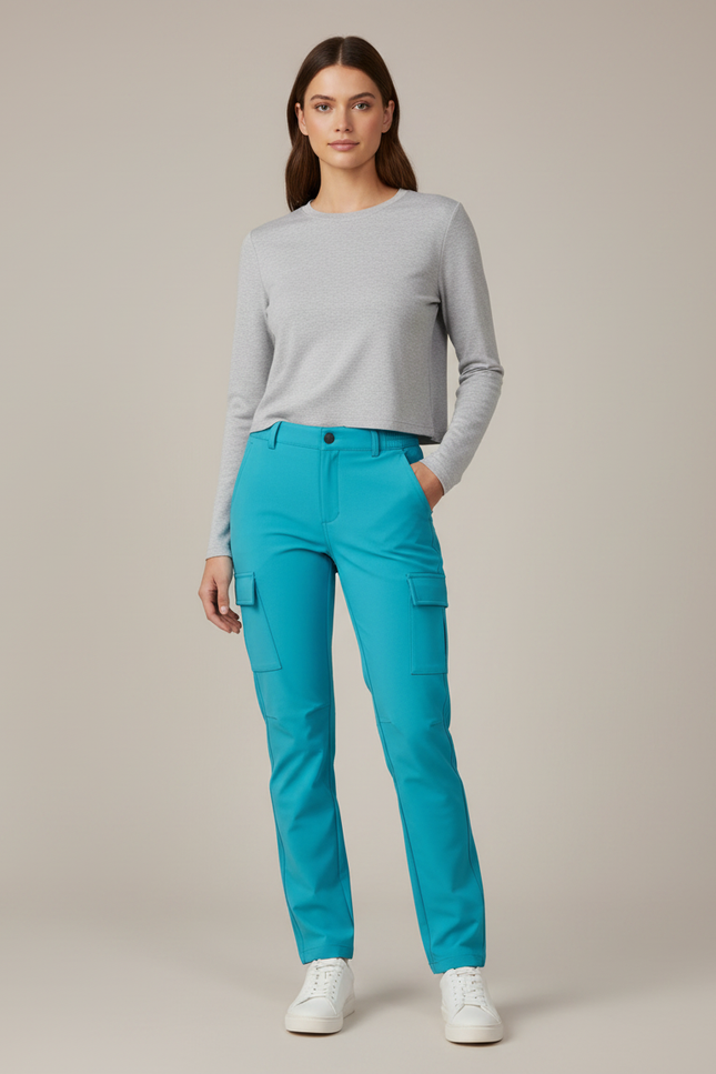 Pantalon Randonnée Cargo Fluide Turquoise Femme - Bleu Polyester