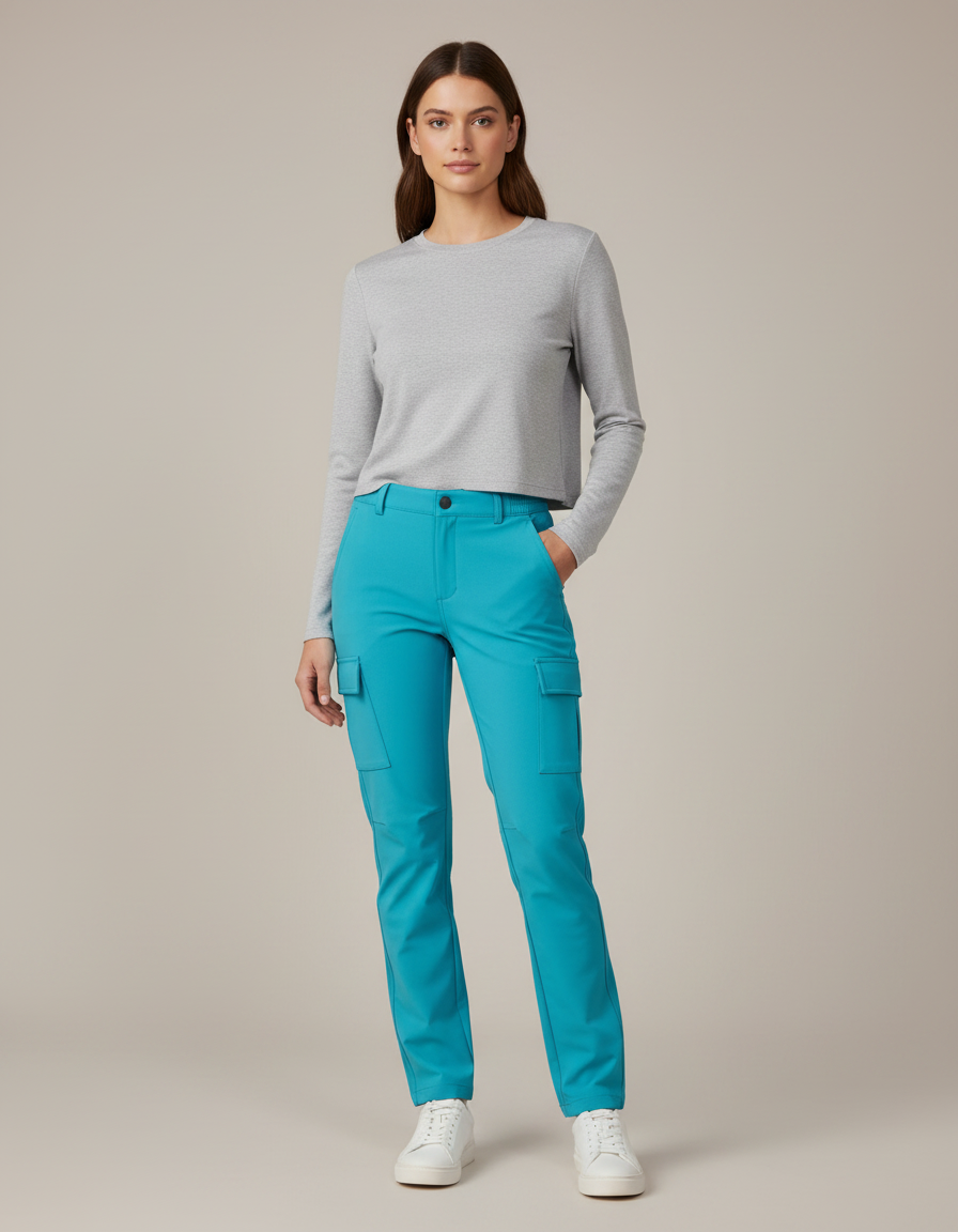 Pantalon Randonnée Cargo Fluide Turquoise Femme - Bleu Polyester