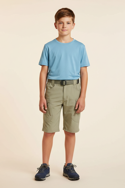 Pantalon Randonnée Kaki Cargo Léger Enfant Multi-Poches - Polyester