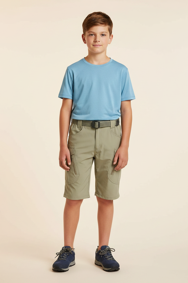 Pantalon Randonnée Kaki Cargo Léger Enfant Multi-Poches - Polyester
