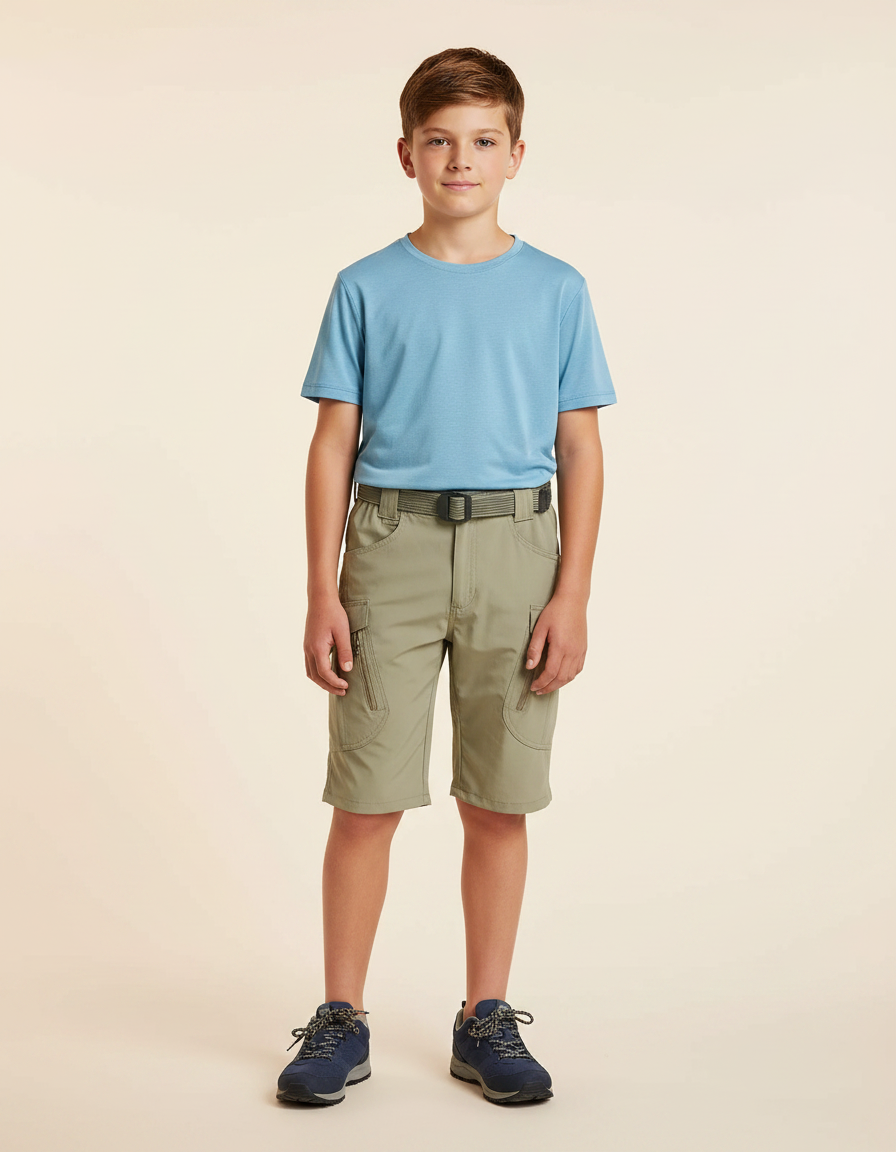 Pantalon Randonnée Kaki Cargo Léger Enfant Multi-Poches - Polyester
