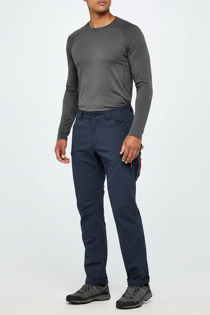 Pantalon Randonnée Homme Bleu Marine Léger Cargo Ajusté - Polyester