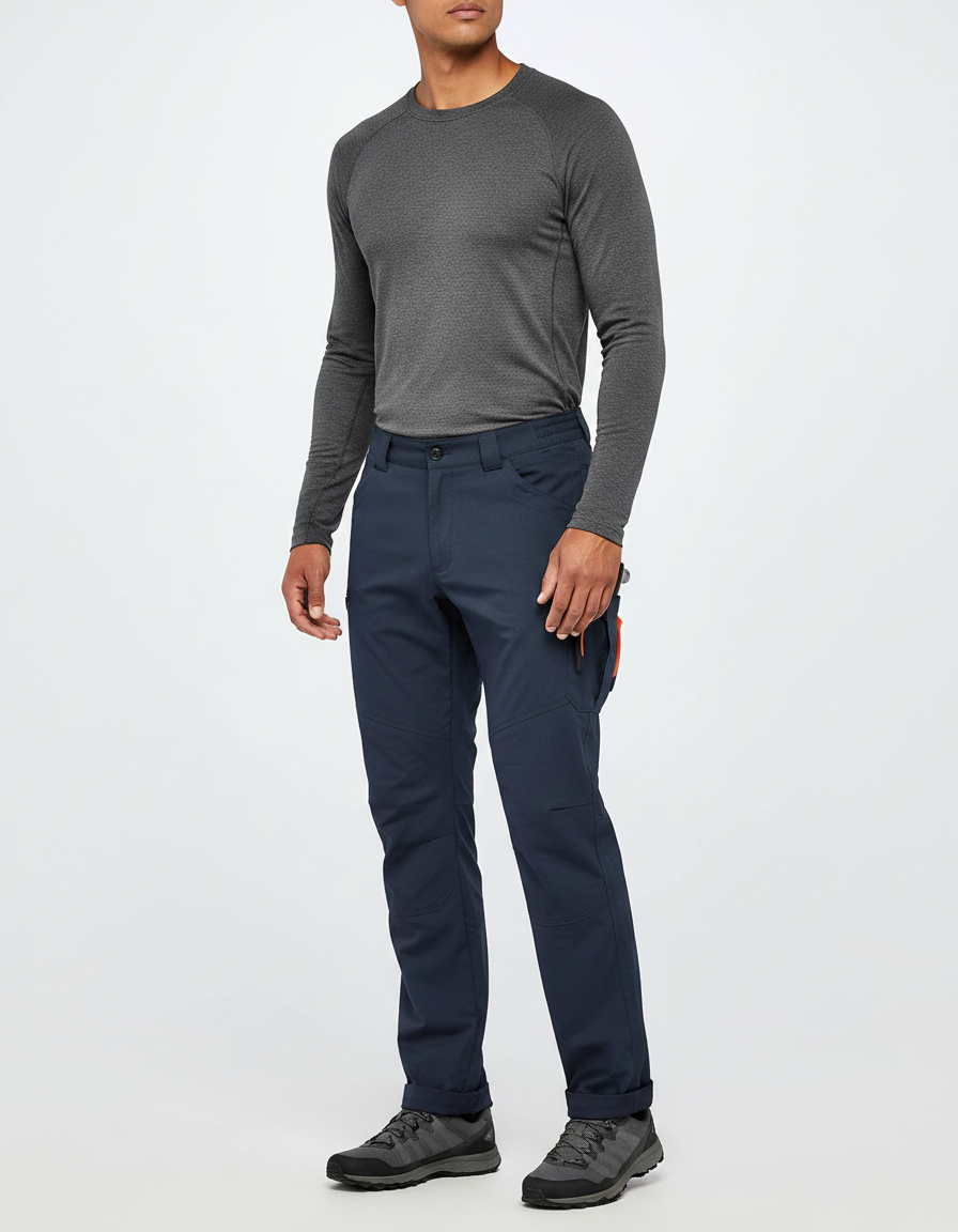 Pantalon Randonnée Homme Bleu Marine Léger Cargo Ajusté - Polyester