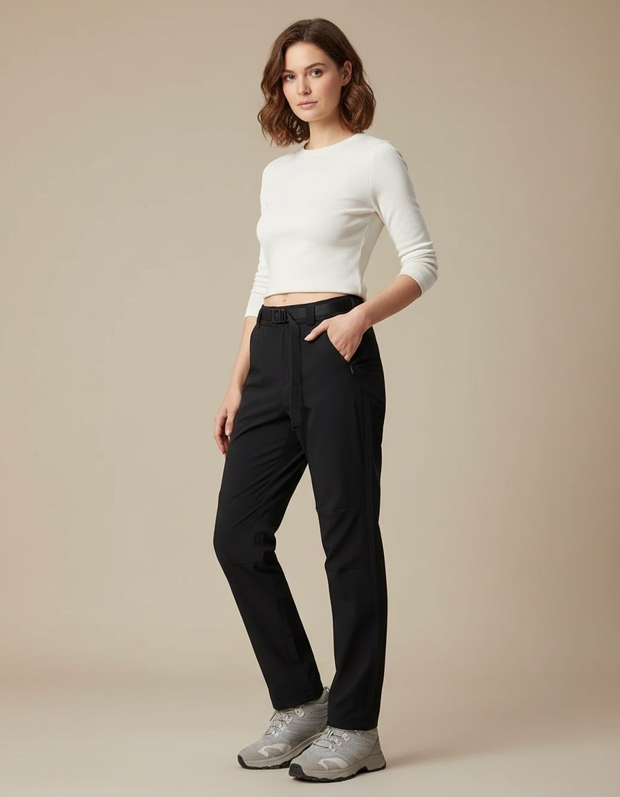 Pantalon Randonnée Noir Léger Respirant Décontracté Femme - Polyester