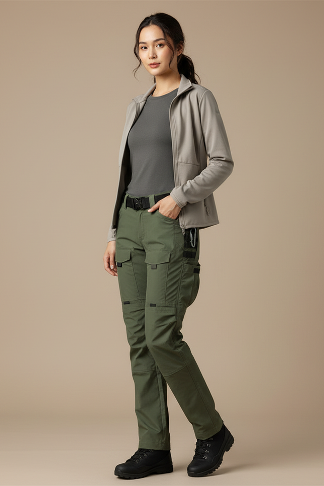 Pantalon Randonnée Vert Militaire Cargo Femme Ajustable - Kaki Polyester