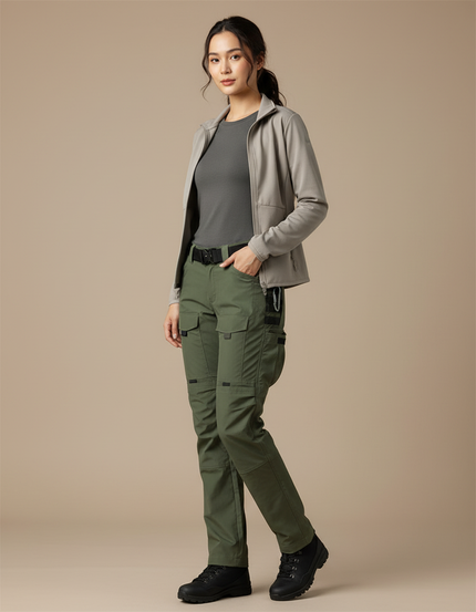 Pantalon Randonnée Vert Militaire Cargo Femme Ajustable - Kaki Polyester