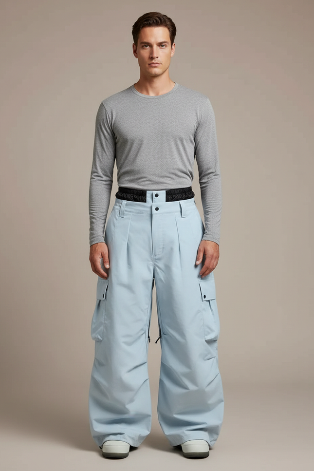 Pantalon Randonnée Bleu Clair Ample Cargo Imperméable Homme - Polyester